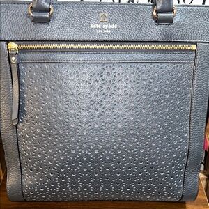 Kate Spade Grayish Blue Perforated Shoulder Bag with Gold Accents